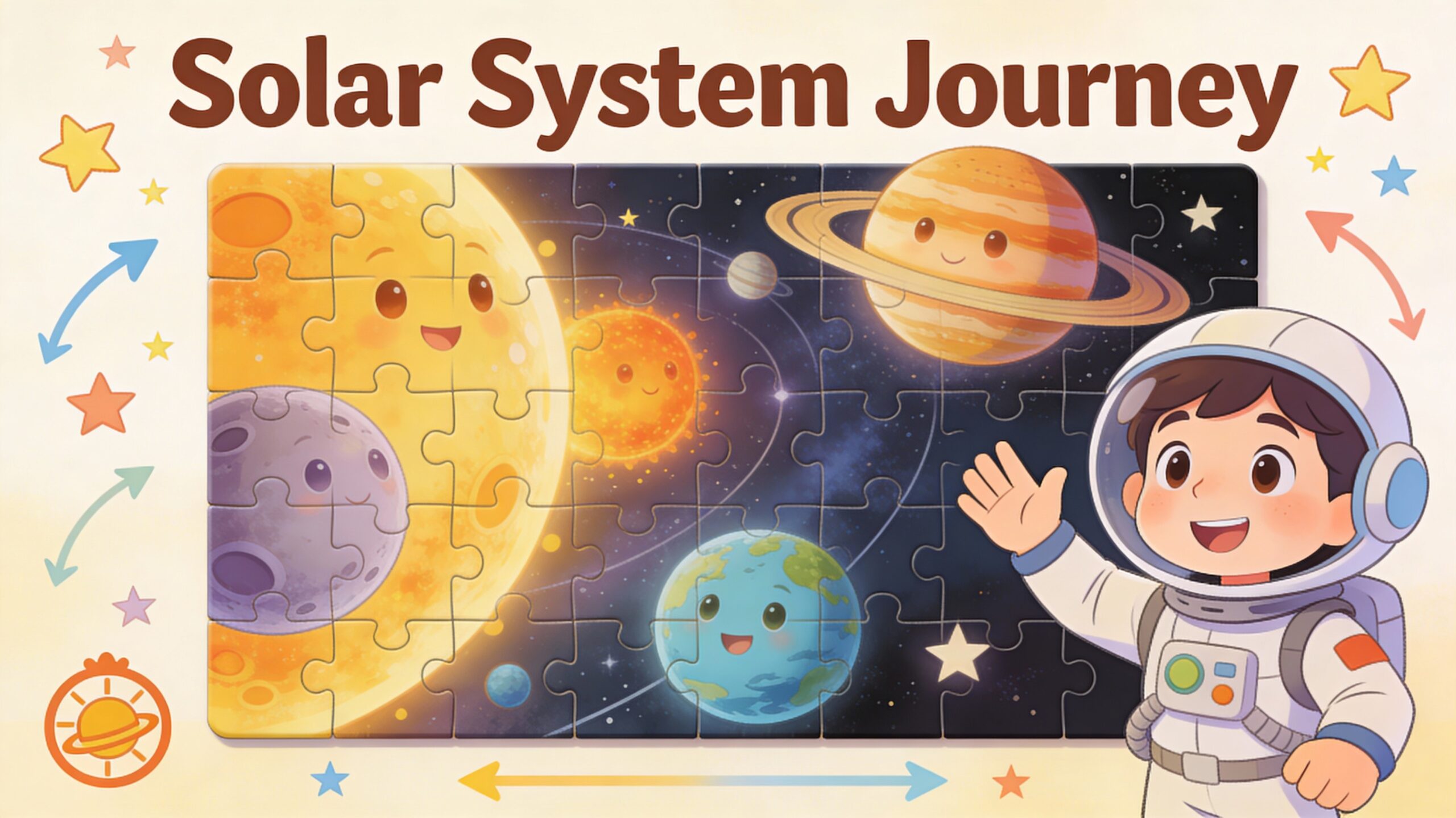 Book cover illustration for The Curious Solar System showing the solar system