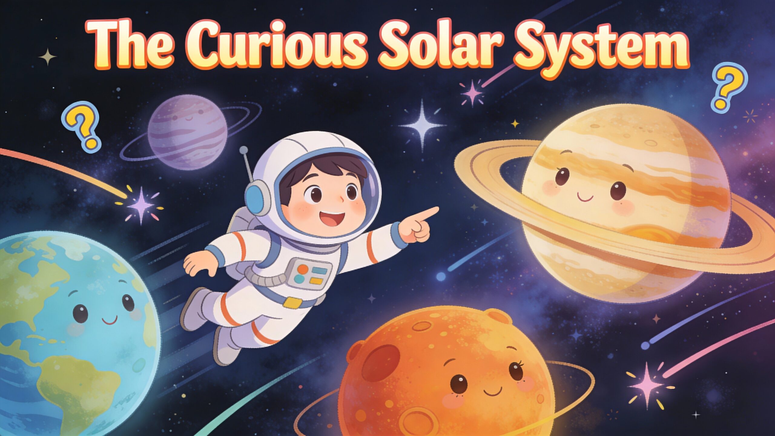 Book cover illustration for The Curious Solar System showing the solar system